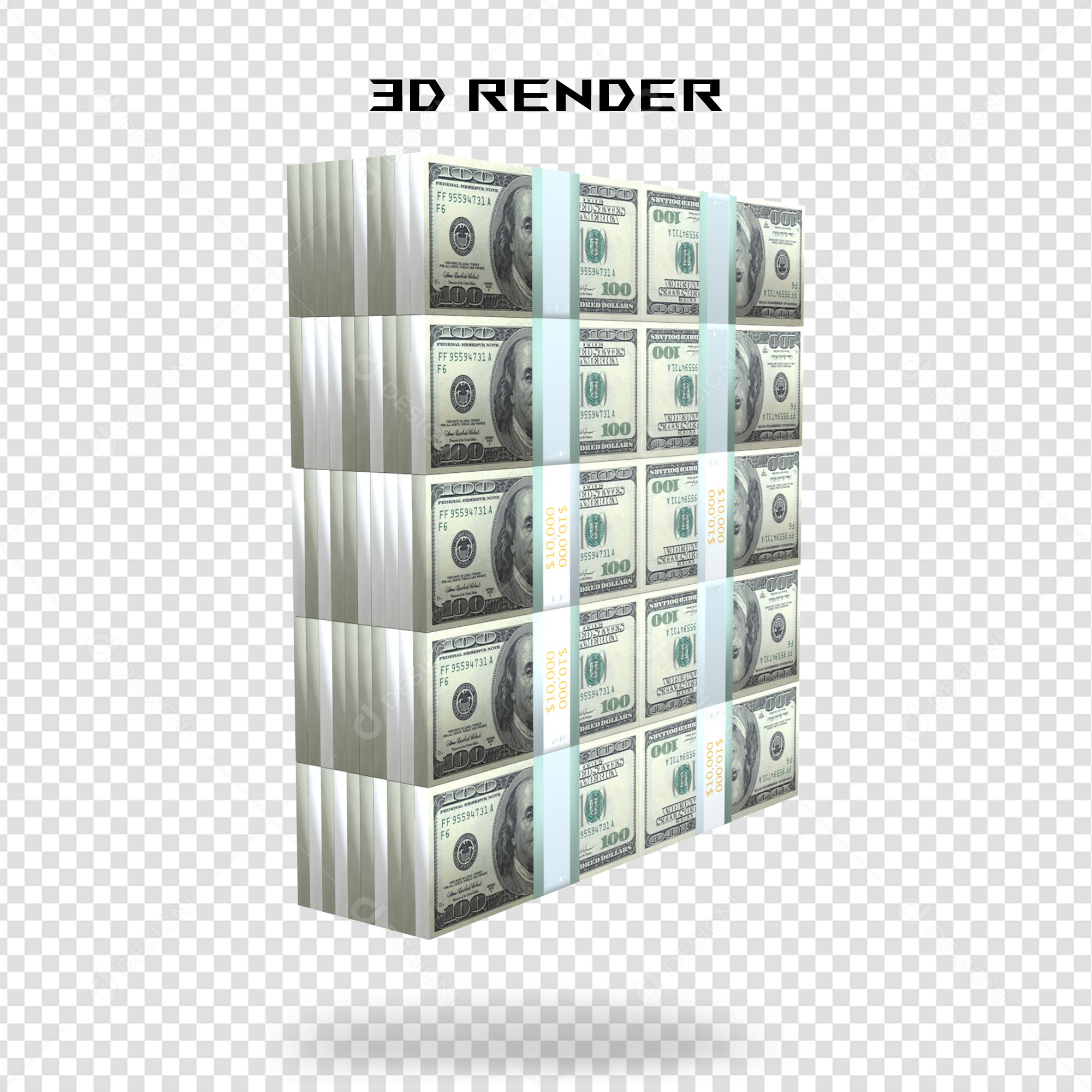 Elemento 3D Nota de 100 Dólar para Composição PSD