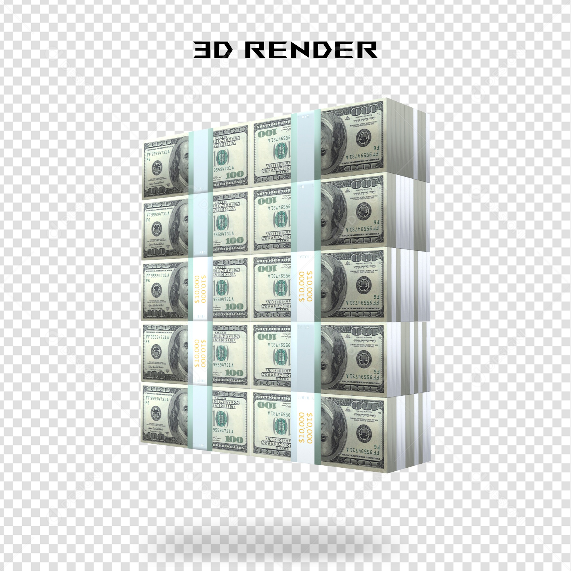 Elemento 3D Nota de 100 Dólar para Composição PSD