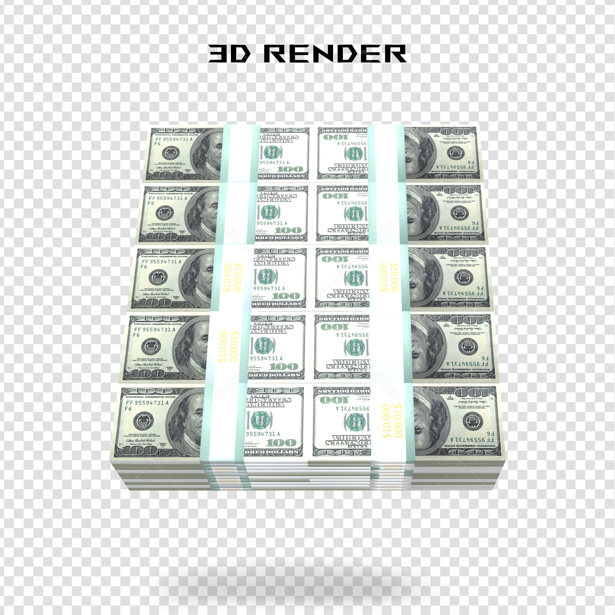 Elemento 3D Nota de 100 Dólar para Composição PSD