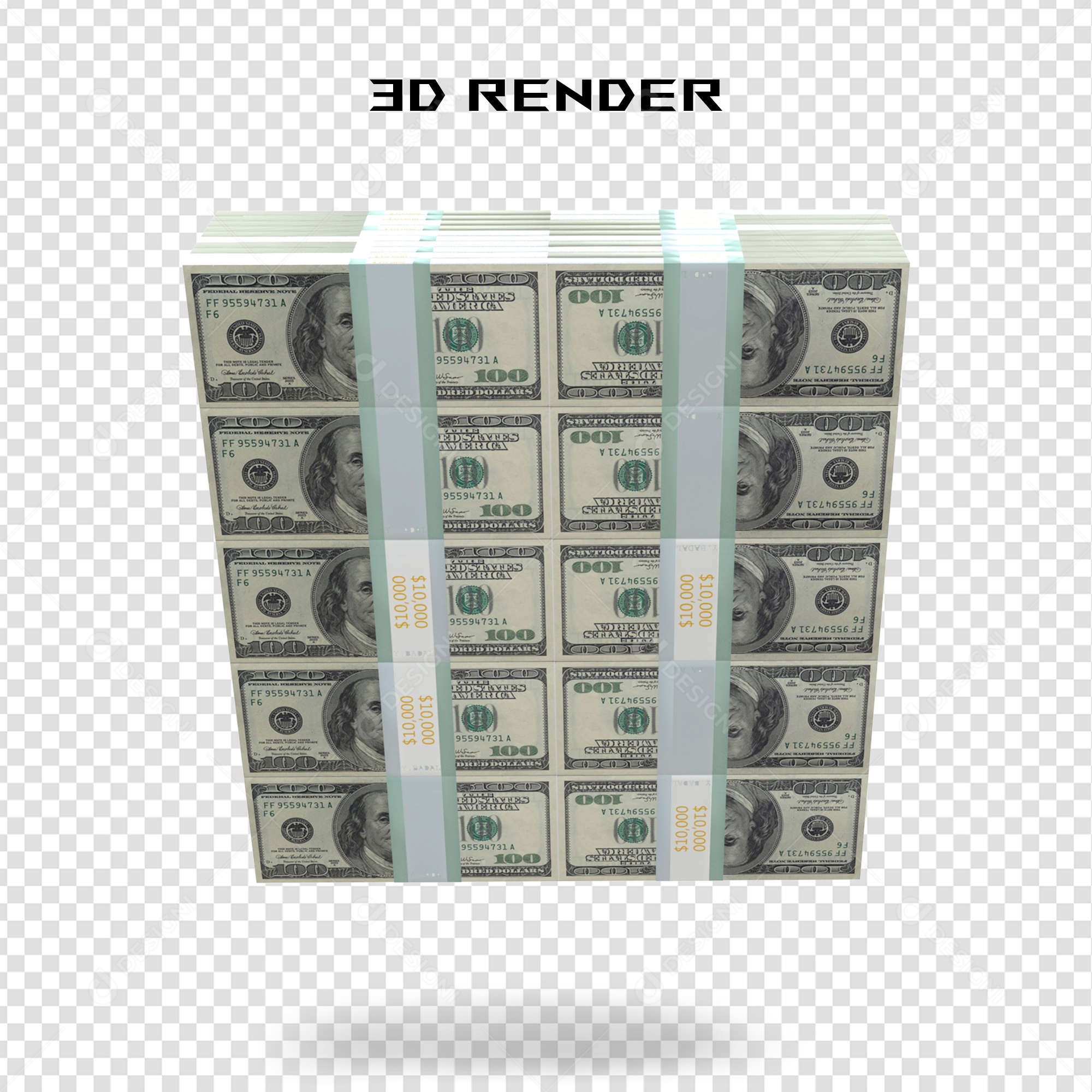 Elemento 3D Nota de 100 Dólar para Composição PSD