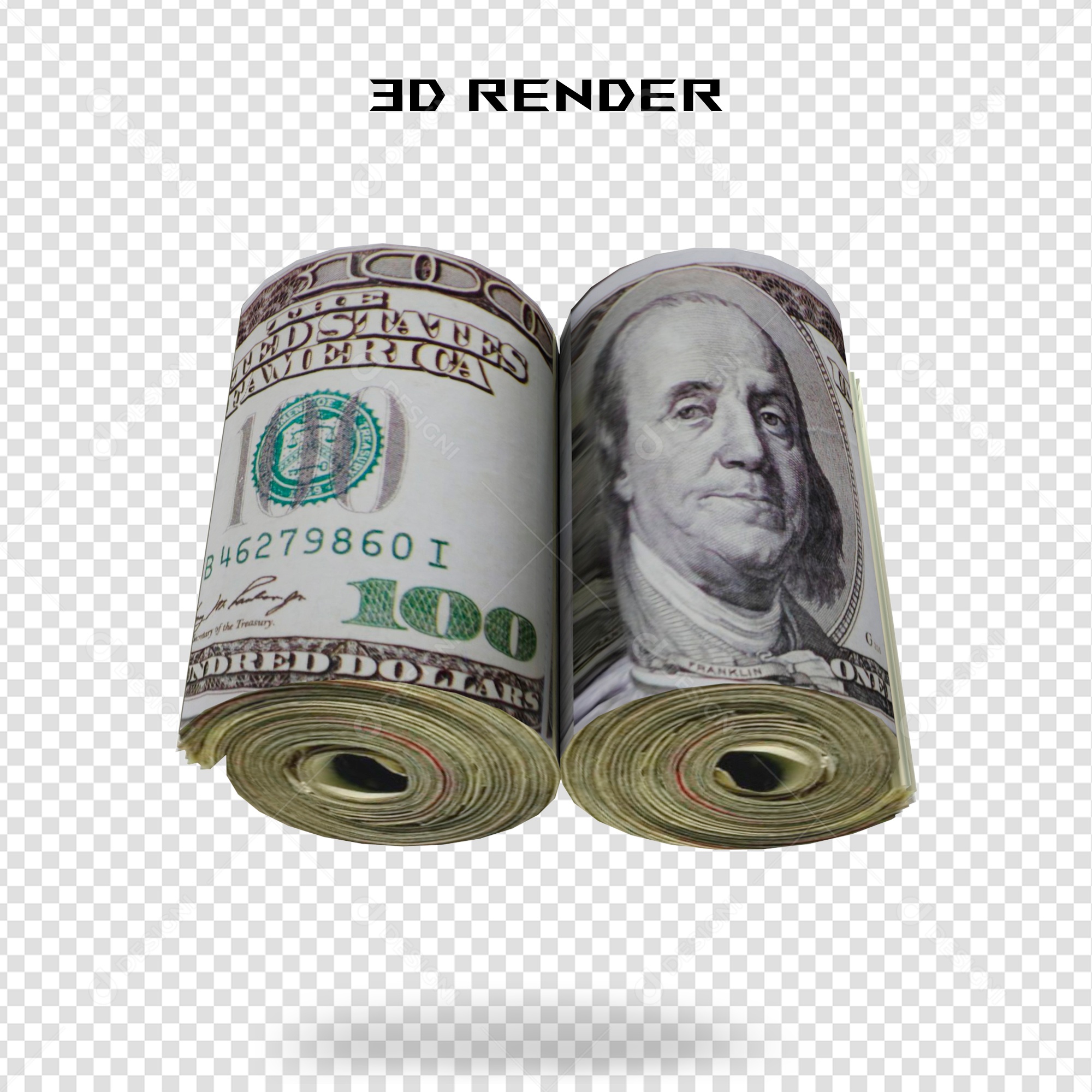 Elemento 3D Nota de 100 Dólar para Composição PSD