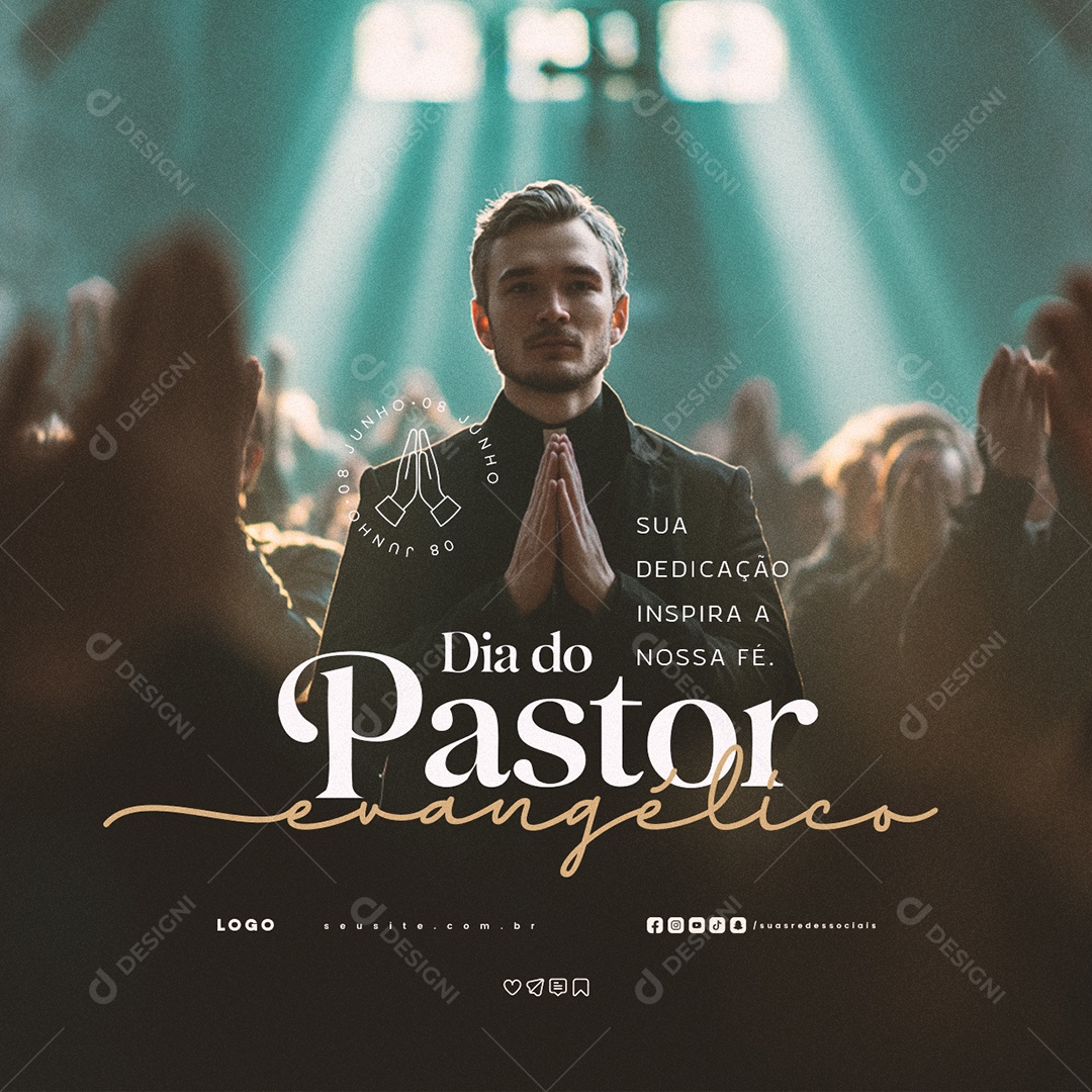 Dia do Pastor Evangélico 08 de Junho Social Media PSD Editável
