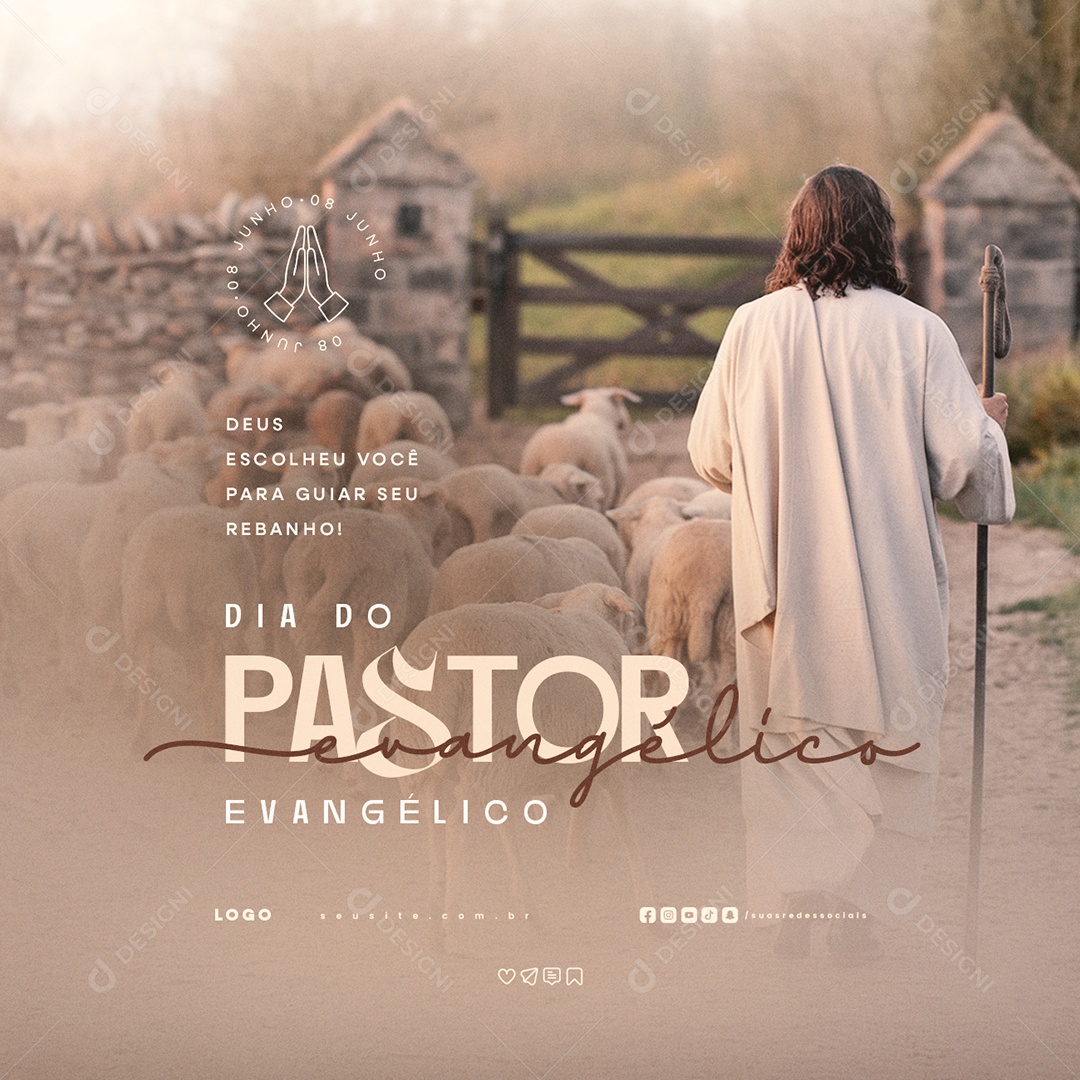 Dia do Pastor Evangélico 08 de Junho Social Media PSD Editável