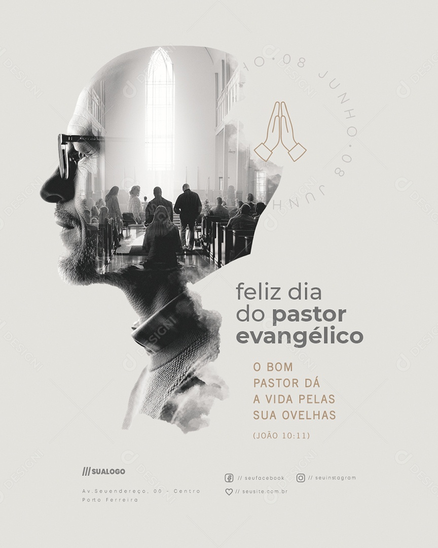Dia do Pastor Evangélico 08 de Junho Social Media PSD Editável