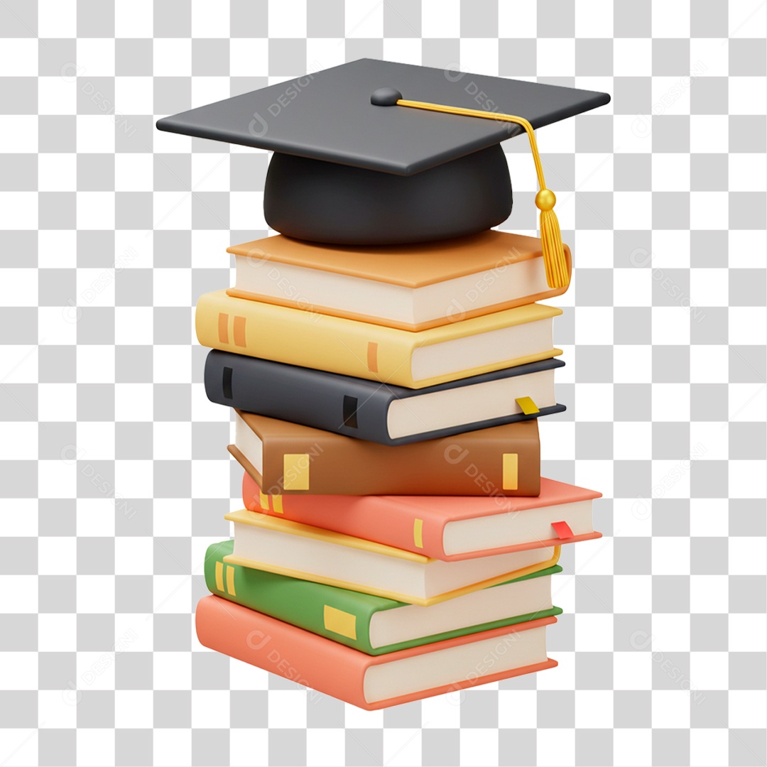 Livros com Chapéu Formatura PNG Transparente
