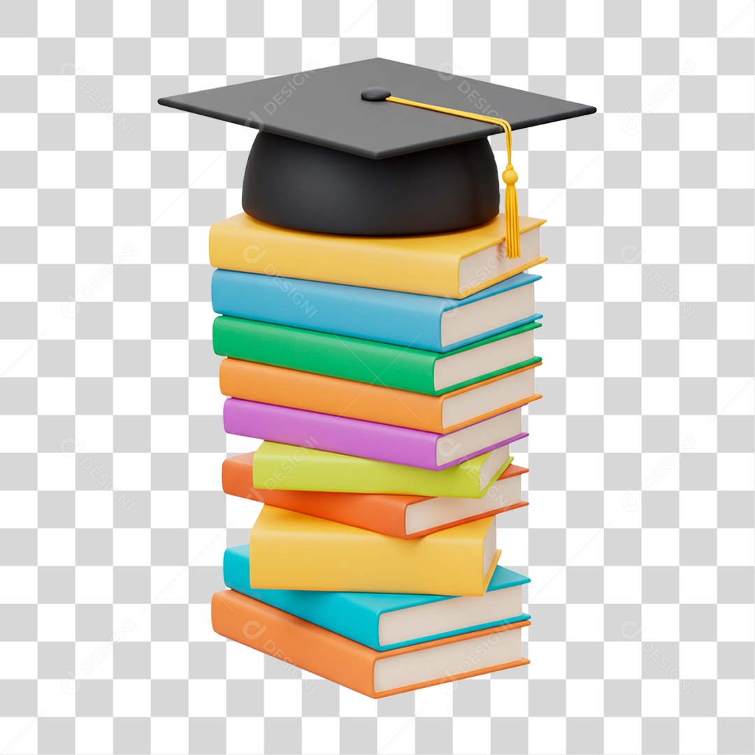 Livros com Chapéu Formatura PNG Transparente