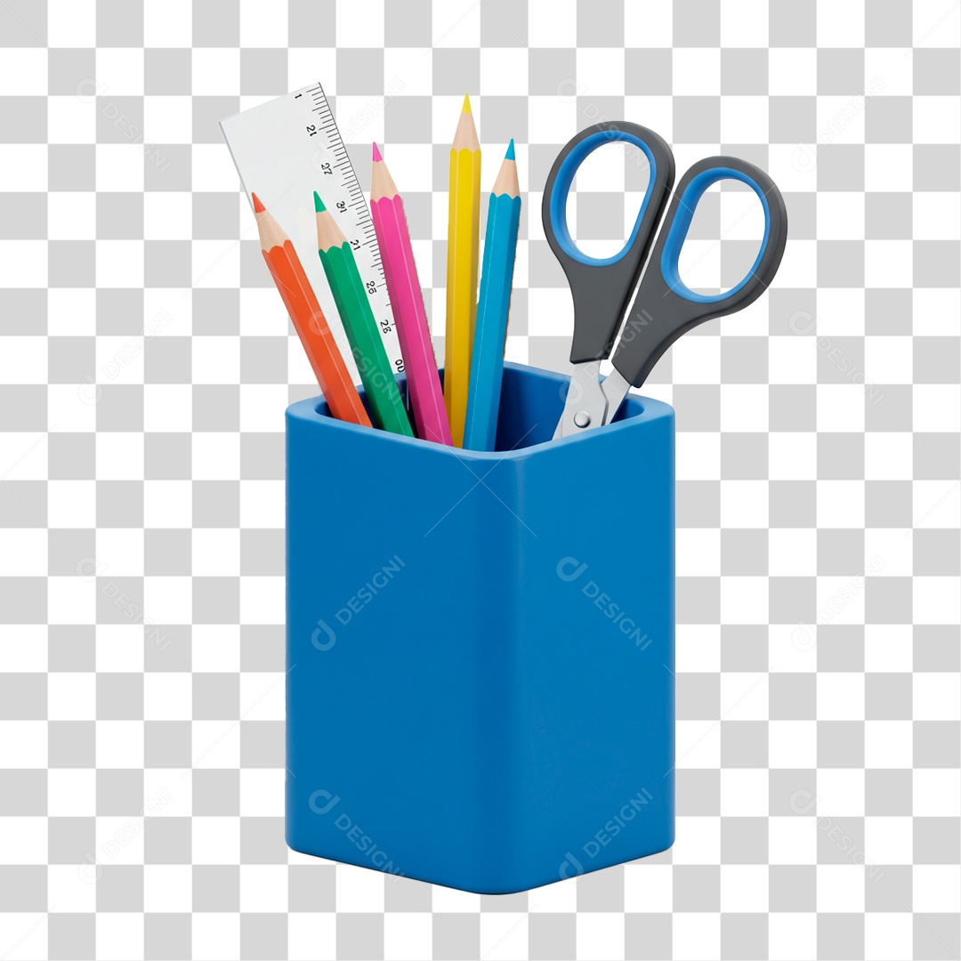 Copo com Lápis Tesoura PNG Transparente