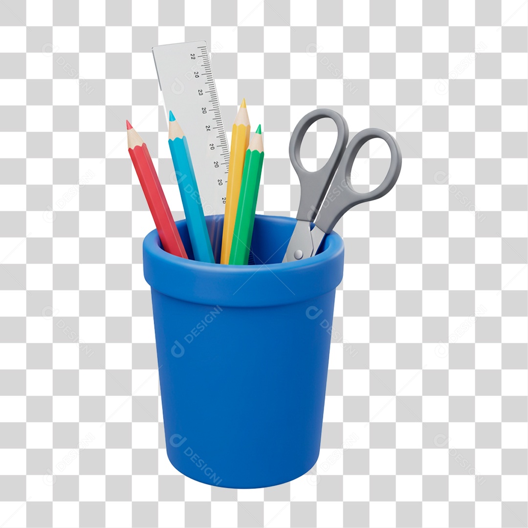 Copo com Lápis Tesoura PNG Transparente