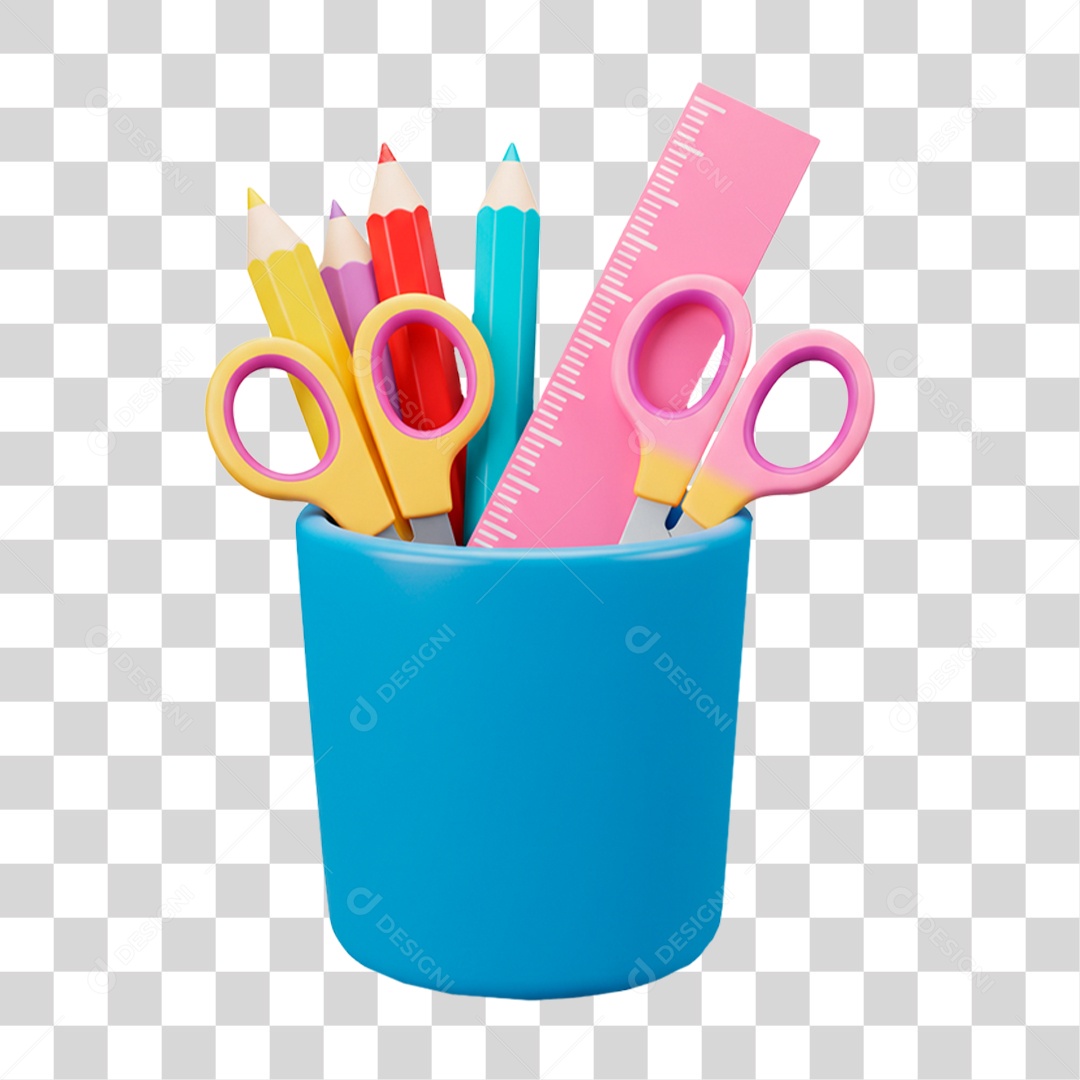 Copo com Lápis Tesoura PNG Transparente