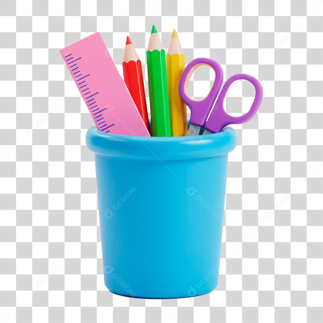 Copo com Lápis Tesoura PNG Transparente
