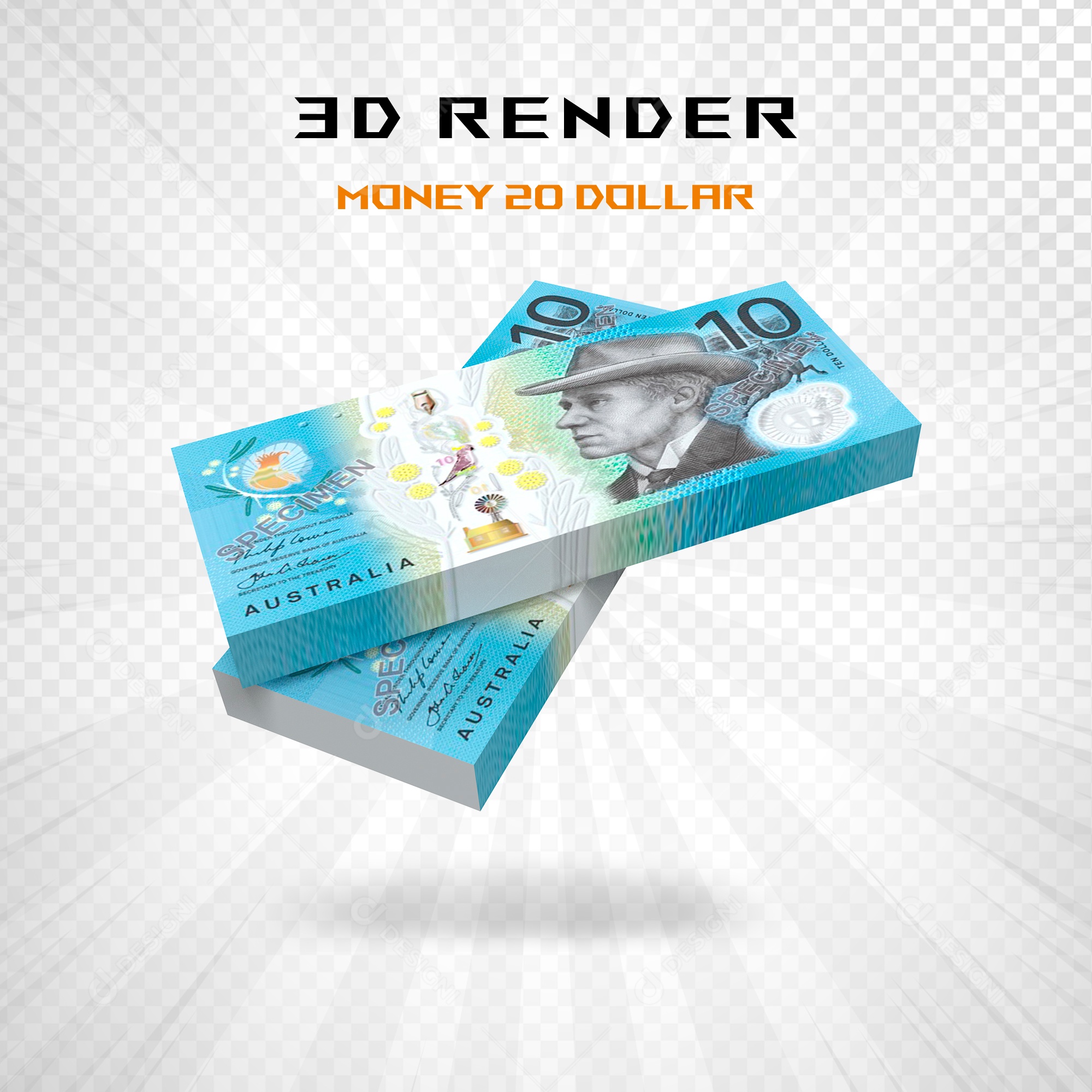 Elemento 3D Nota de 10 Dólar para Composição PSD