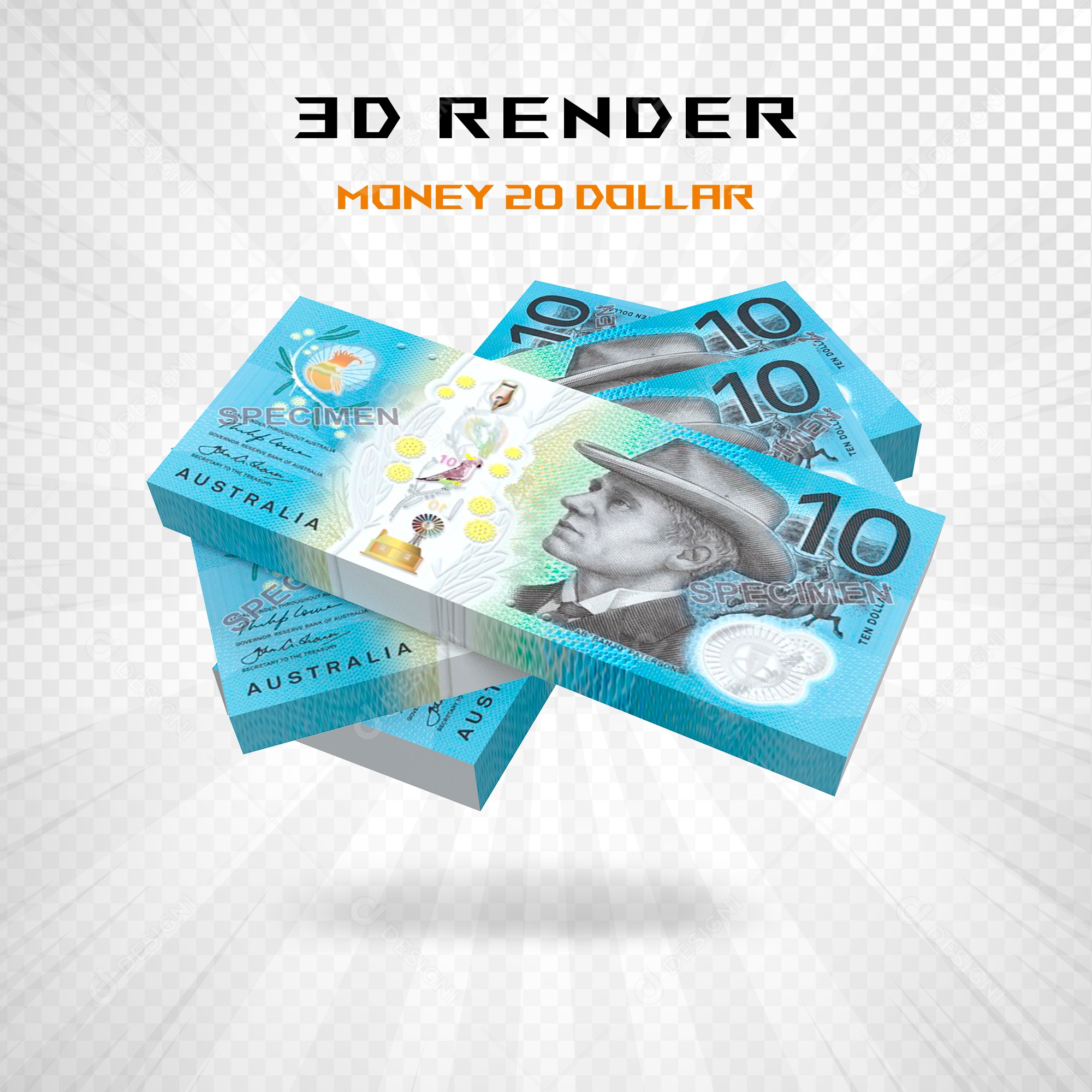 Elemento 3D Nota de 10 Dólar para Composição PSD