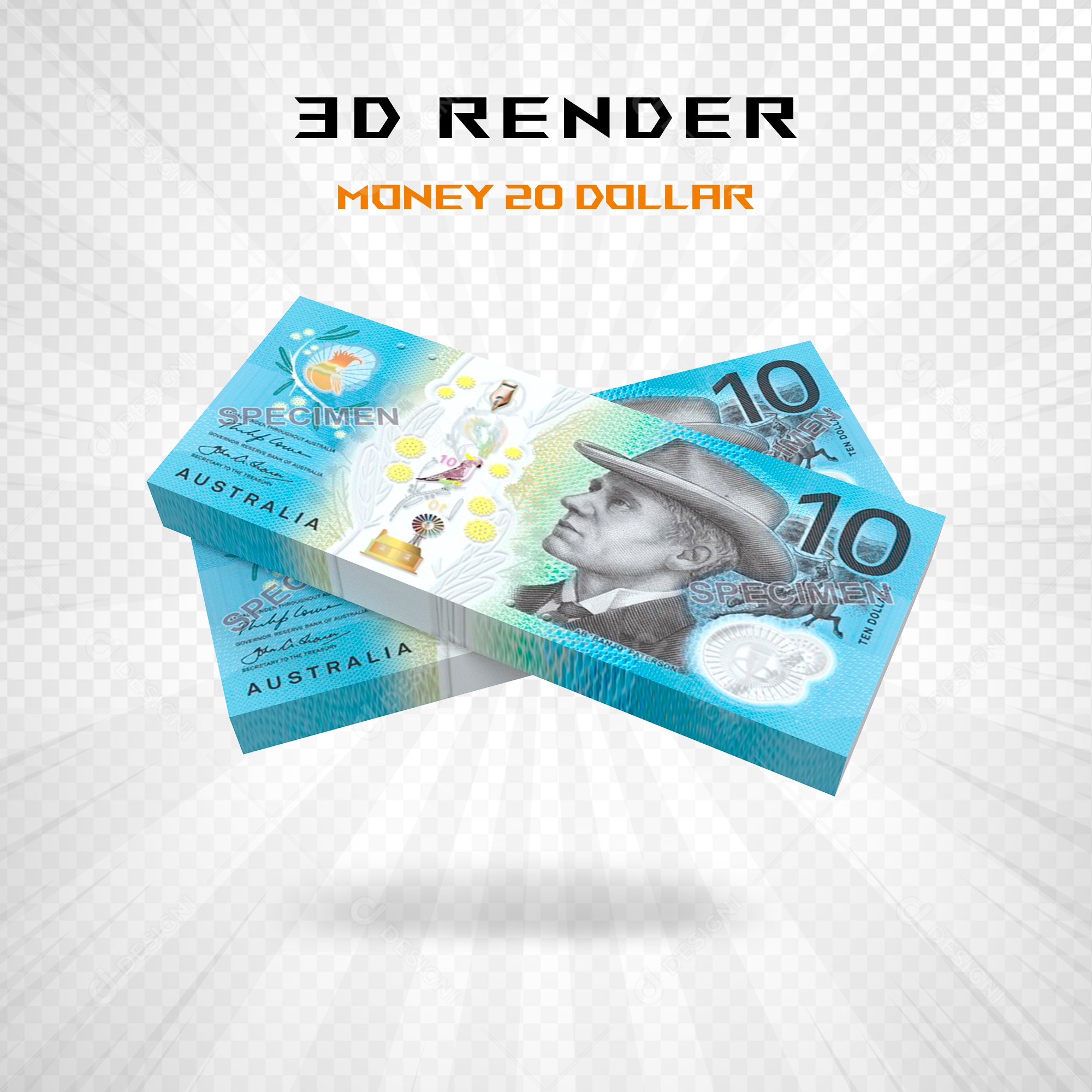 Elemento 3D Nota de 10 Dólar para Composição PSD