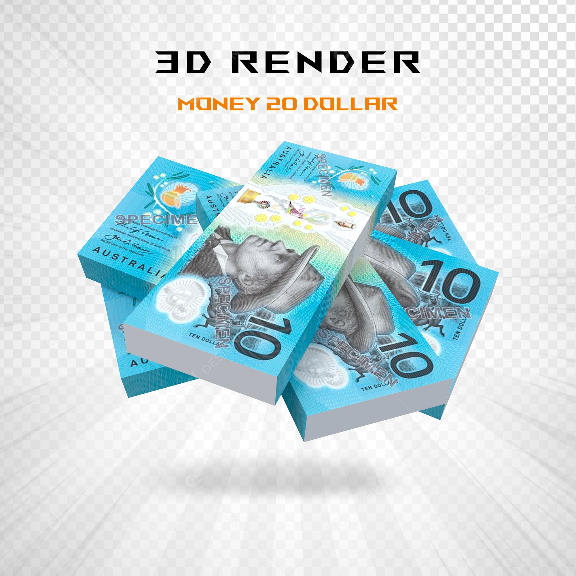 Elemento 3D Nota de 10 Dólar para Composição PSD