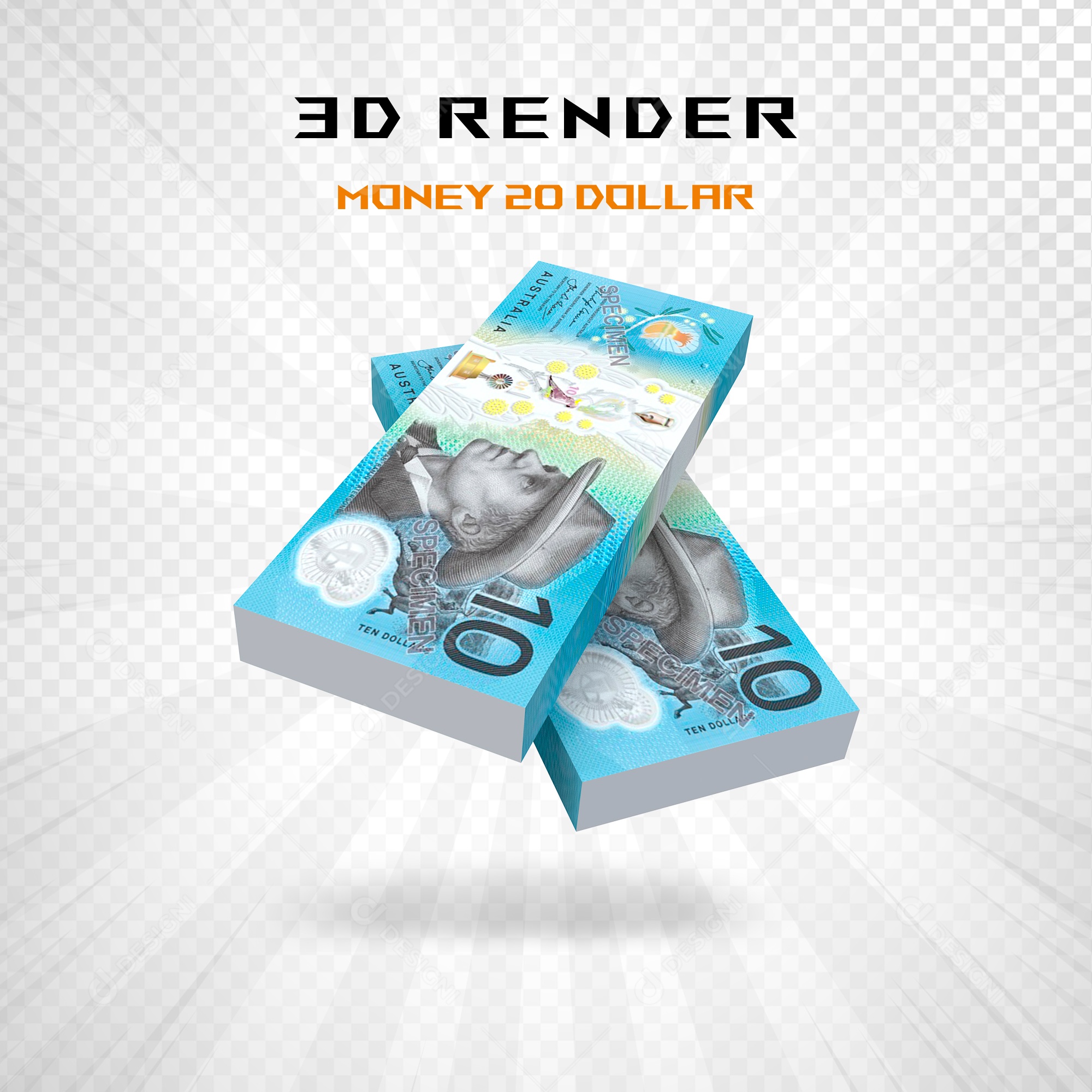 Elemento 3D Nota de 10 Dólar para Composição PSD