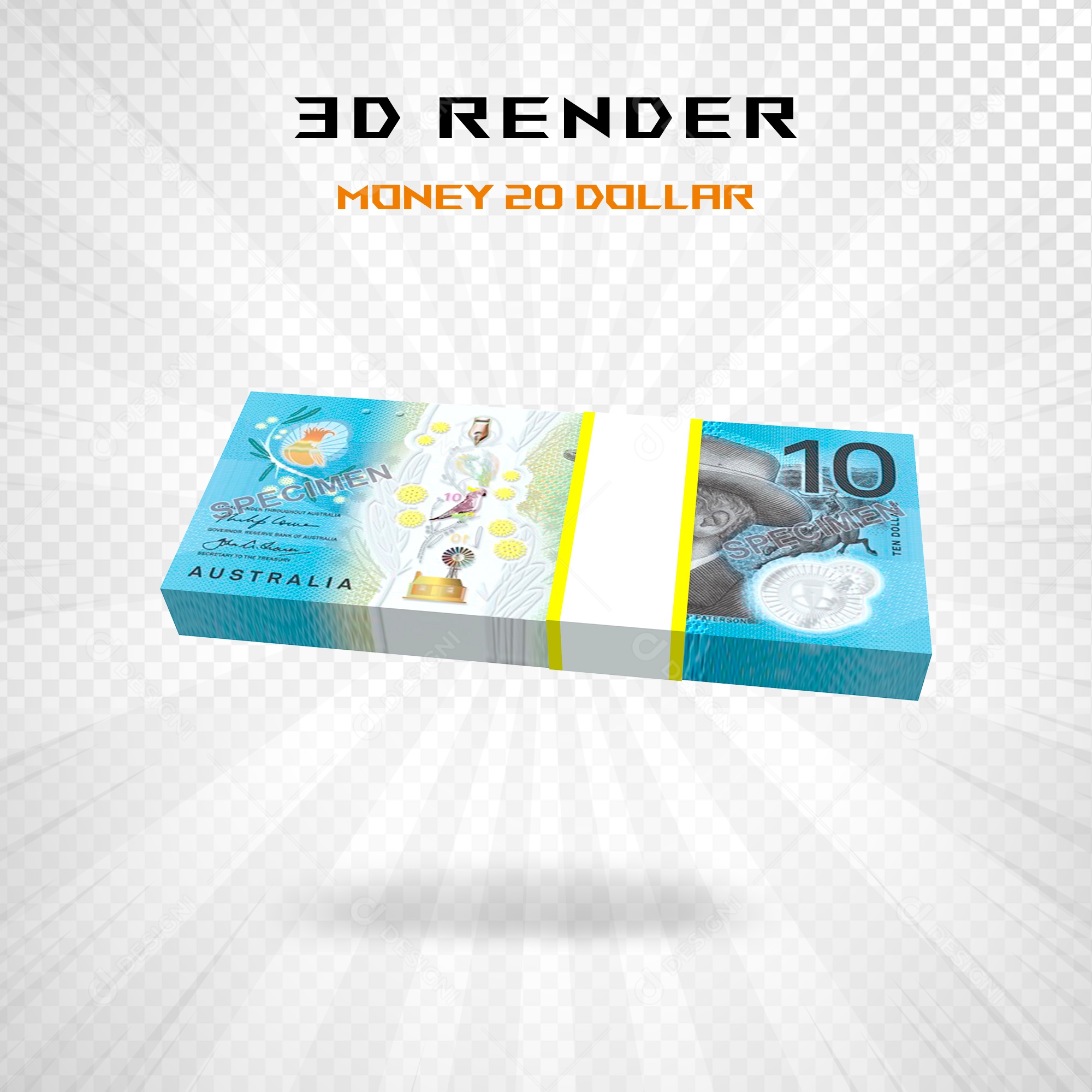 Elemento 3D Nota de 10 Dólar para Composição PSD