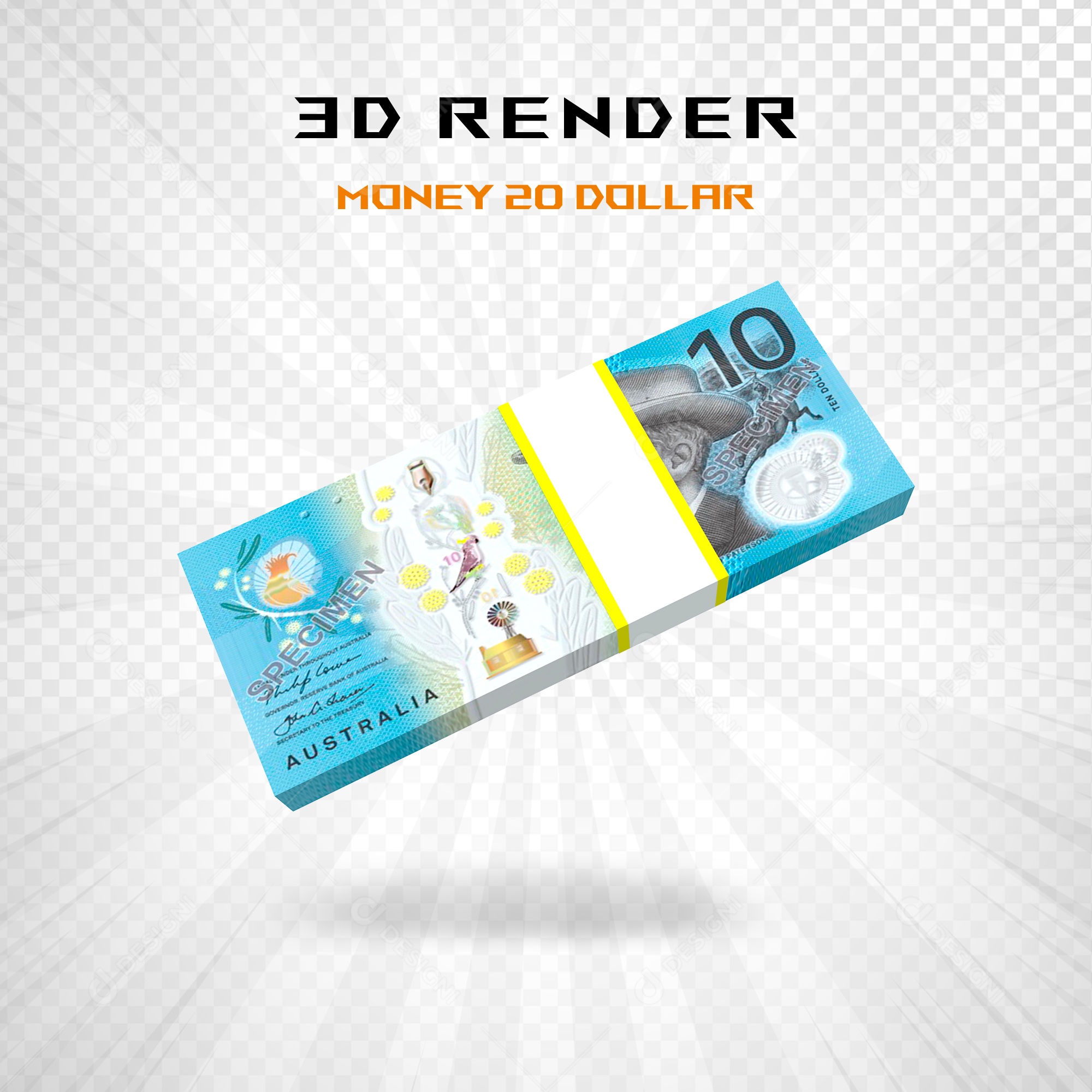 Elemento 3D Nota de 10 Dólar para Composição PSD