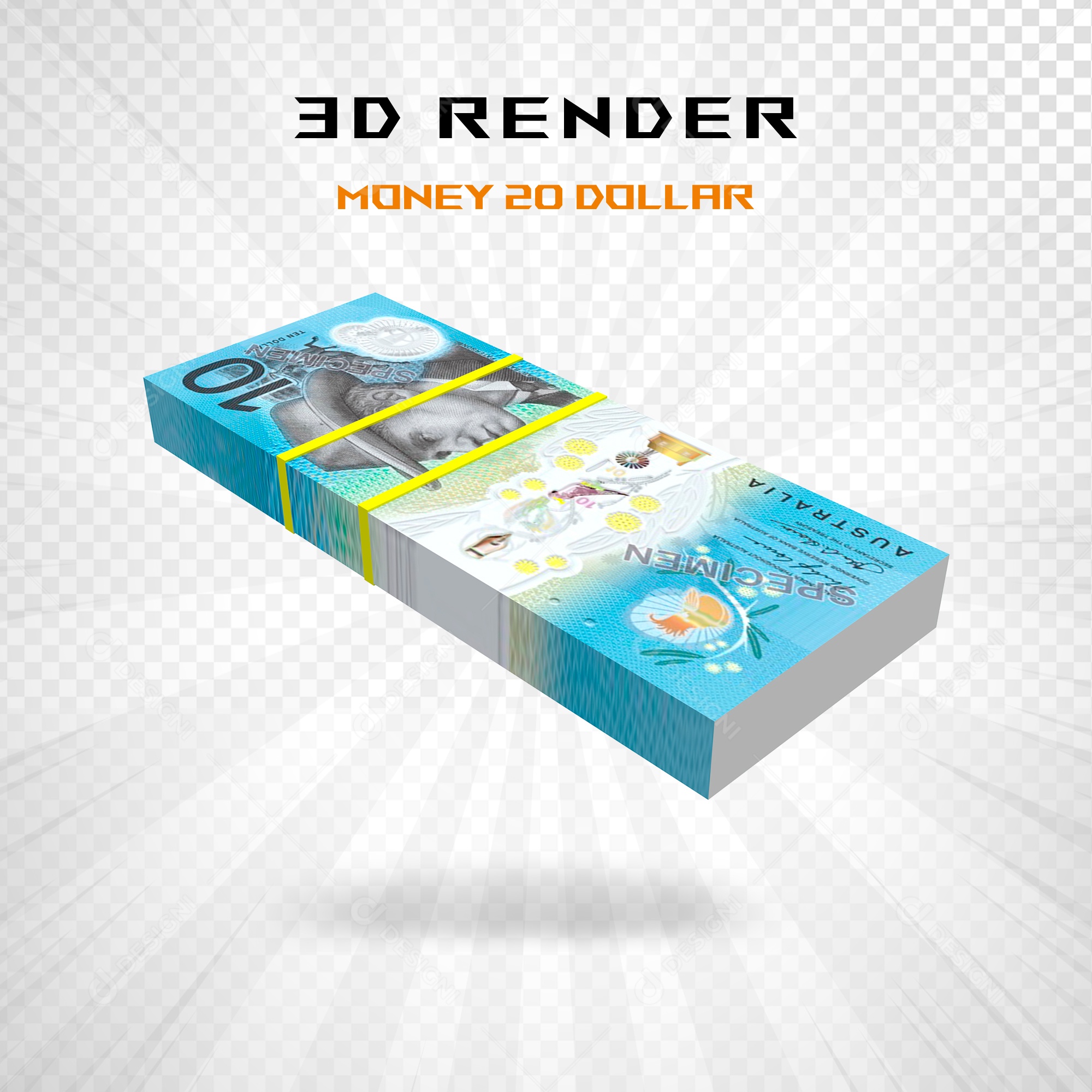Elemento 3D Nota de 10 Dólar para Composição PSD