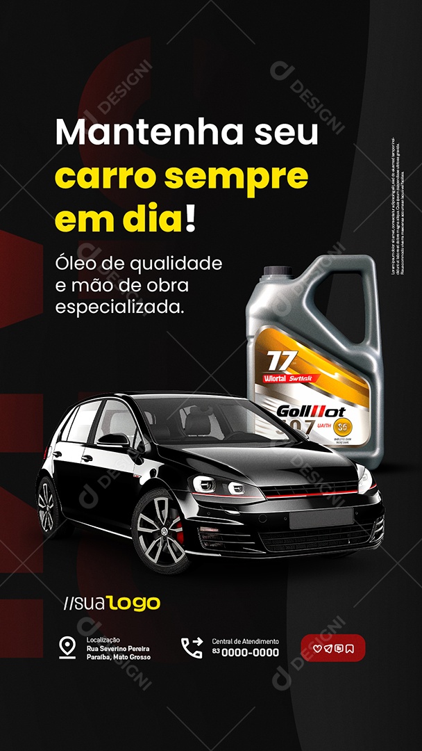 Story Oficina Mecânica Mantenha seu Carro Sempre em Dia Social Media PSD Editável