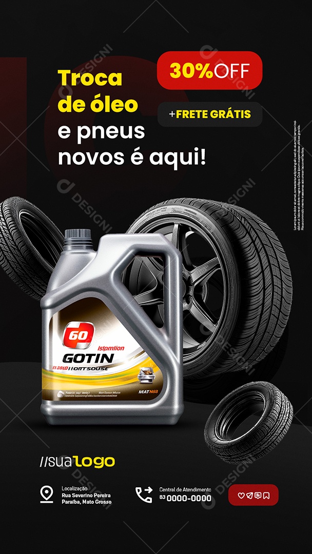Story Oficina Mecânica Troca de Óleo e Pneus Novos é Aqui Social Media PSD Editável
