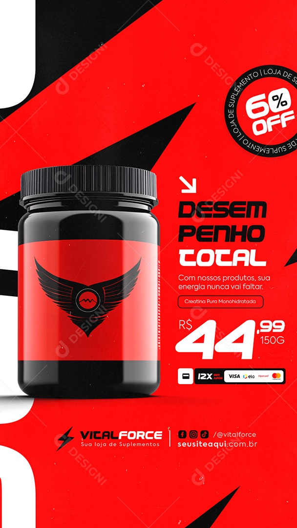 Story Loja de Suplementos Desempenho Total Social Media PSD Editável