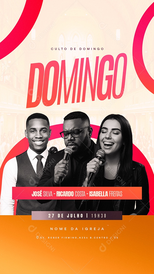 Story Gospel Culto de Domingo Social Media PSD Editável