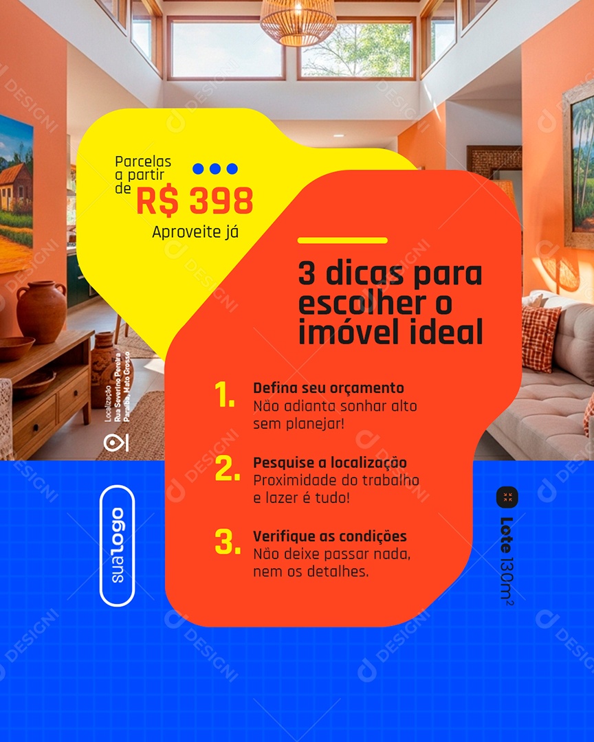 Imobiliária Três Dicas para Escolher o Imóvel Ideal Social Media PSD Editável