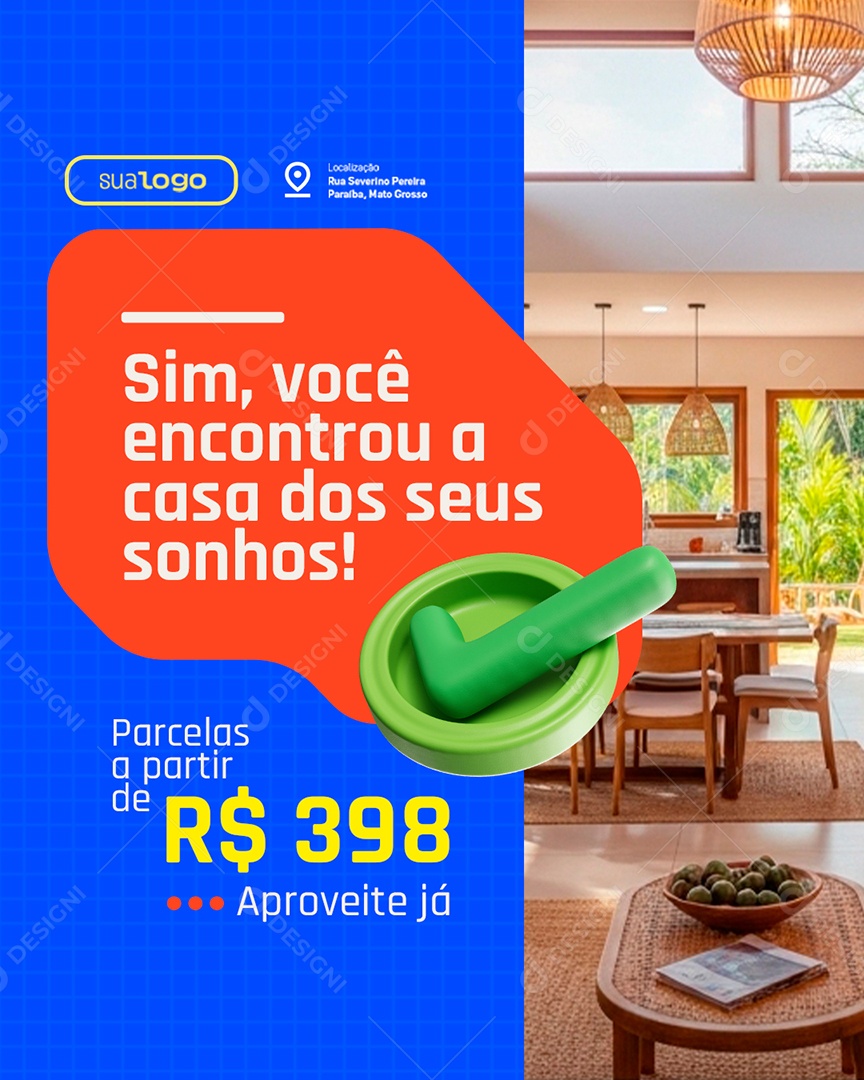 Imobiliária Sim Você Encontrou a Casa Dos Seus Sonhos Social Media PSD Editável