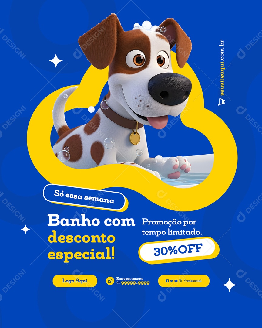 Pet Shop Só Essa Semana Banho com Desconto Especial Social Media PSD Editável
