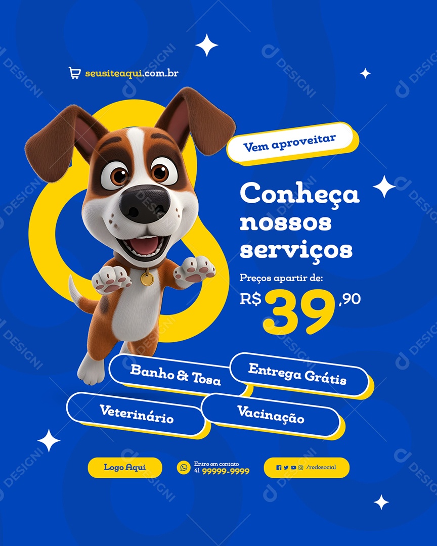 Pet Shop Conheça Nossos Serviços Banho e Tosa Veterinário Social Media PSD Editável