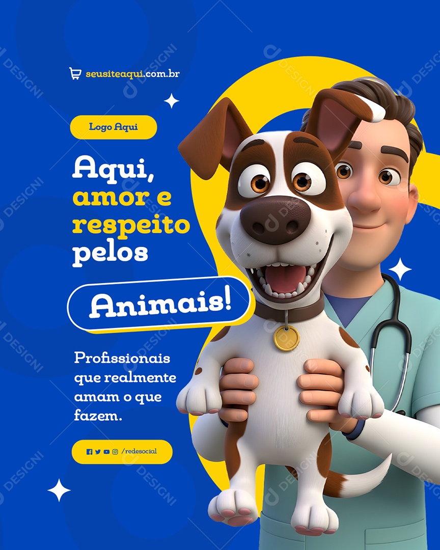 Pet Shop Aqui Amor e Respeito Pelos Animais Social Media PSD Editável