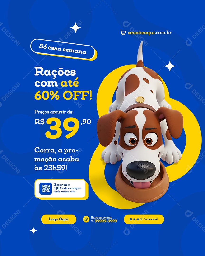 Pet Shop Rações com Até 60% Off Social Media PSD Editável