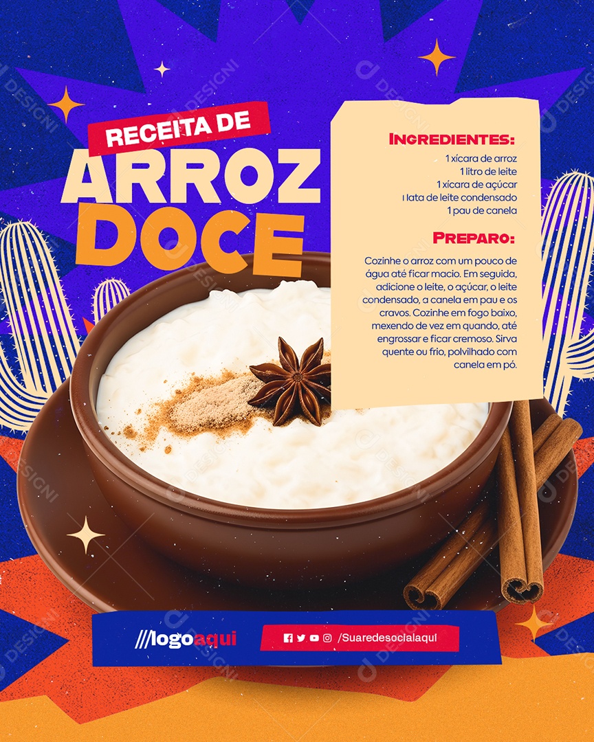 Receita Junina Arroz Doce Social Media PSD Editável