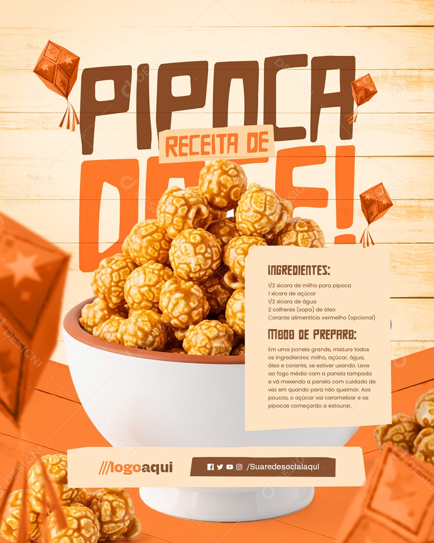Receita Junina Pipoca Doce Social Media PSD Editável