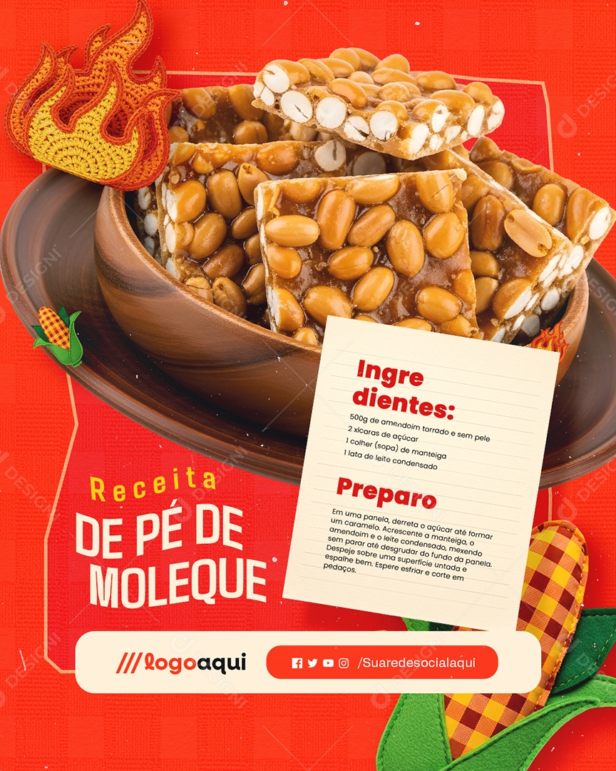 Receita Junina Pé de Moleque Social Media PSD Editável