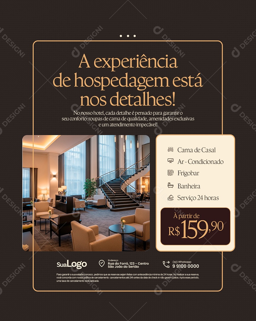 Hotel A Experiência de Hospedagem Está Nos Detalhes Social Media PSD Editável