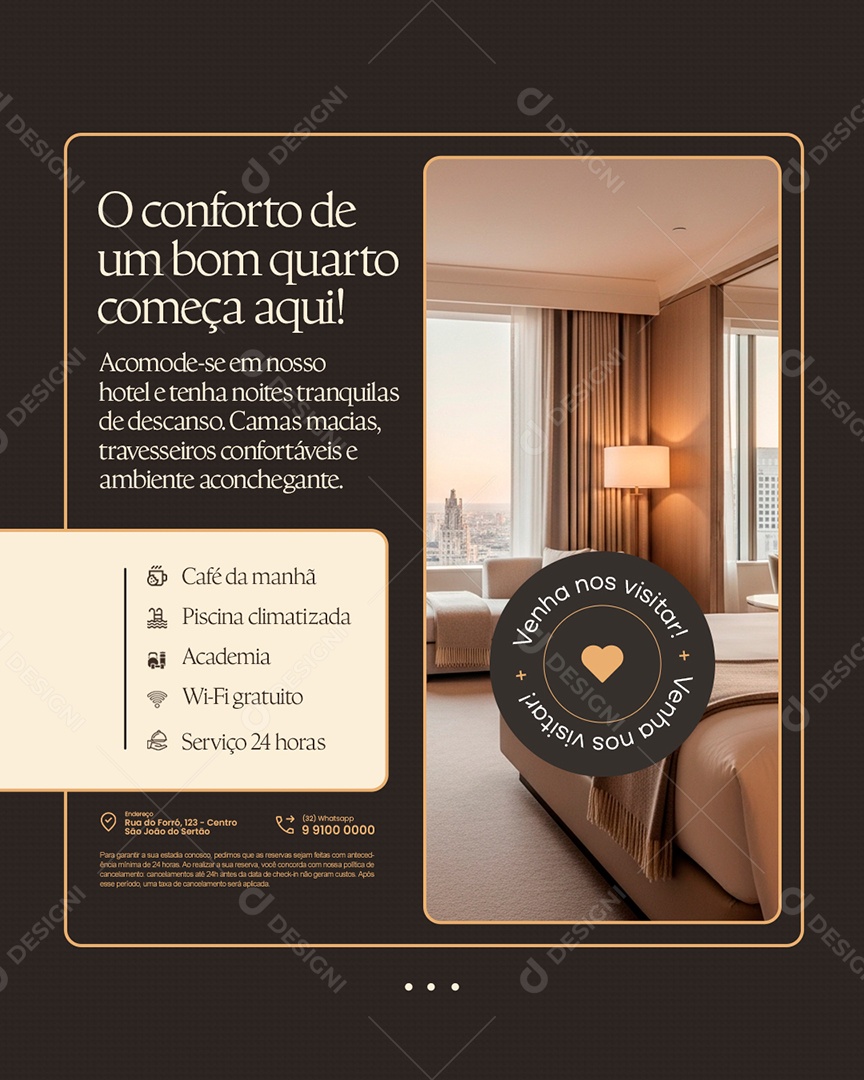 Hotel O Conforto de Um Bom Quarto Começa Aqui Social Media PSD Editável