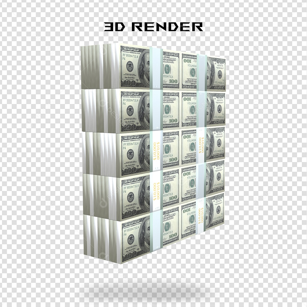 Elemento 3D Nota de 100 Dólar para Composição PSD
