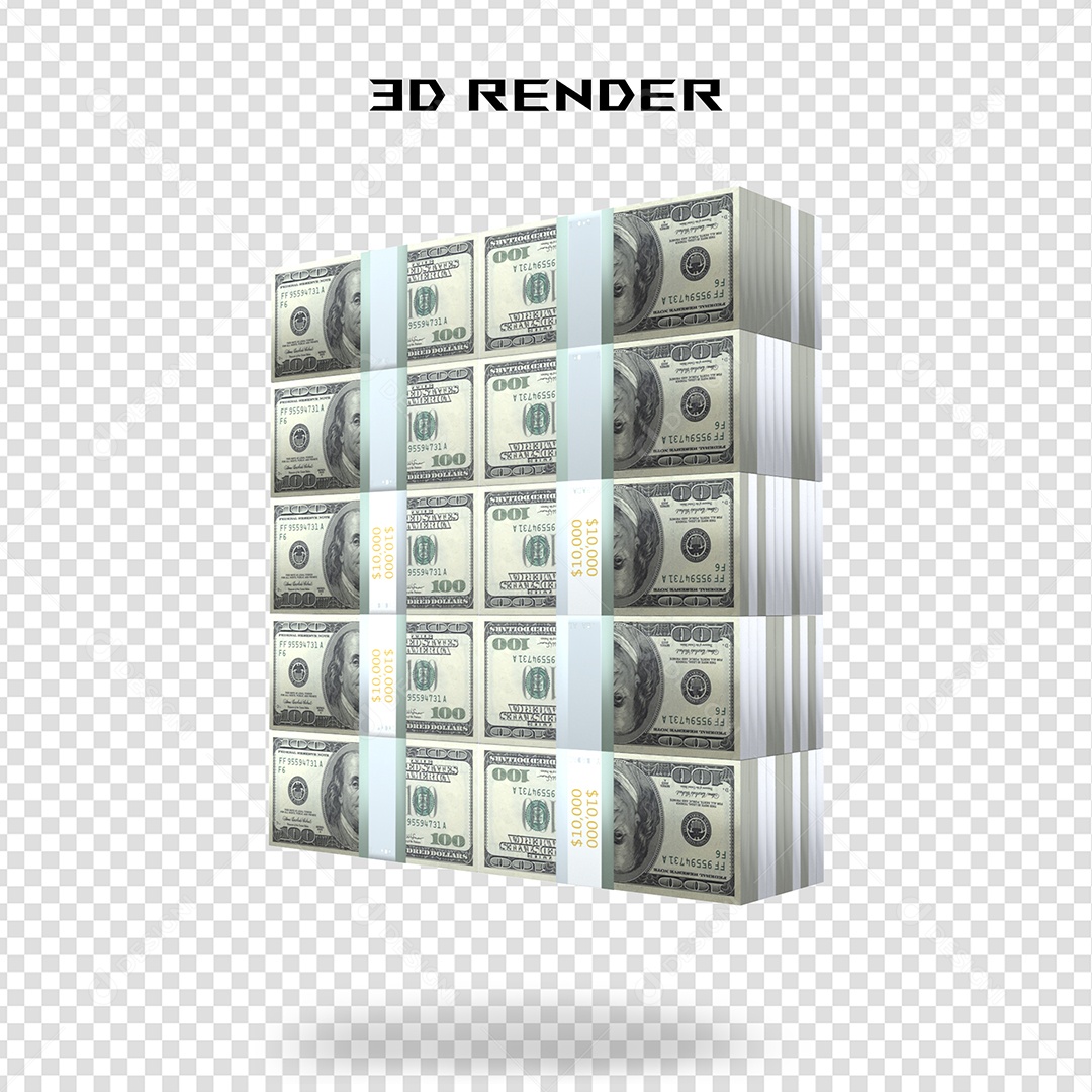 Elemento 3D Nota de 100 Dólar para Composição PSD