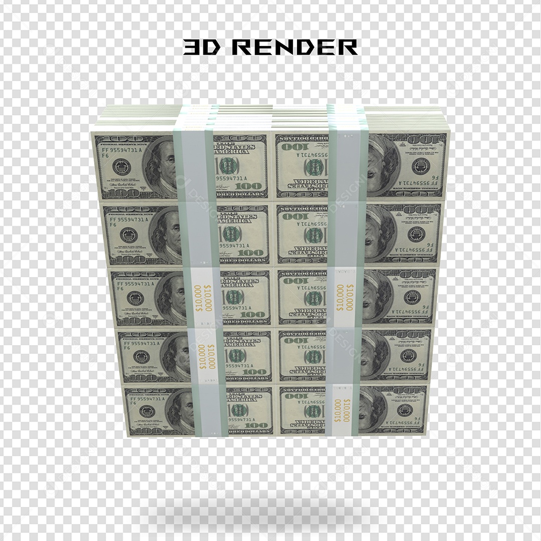 Elemento 3D Nota de 100 Dólar para Composição PSD