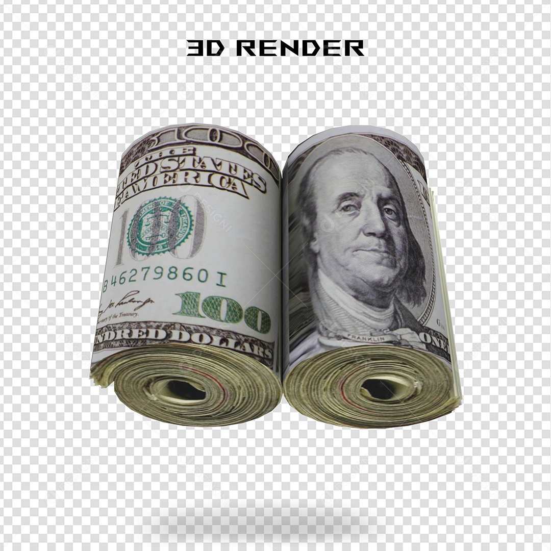 Elemento 3D Nota de 100 Dólar para Composição PSD