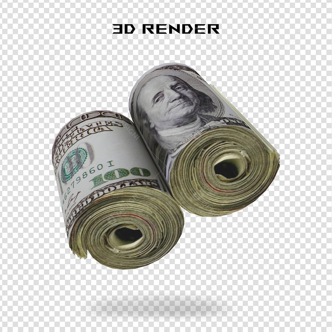 Elemento 3D Nota de 100 Dólar para Composição PSD