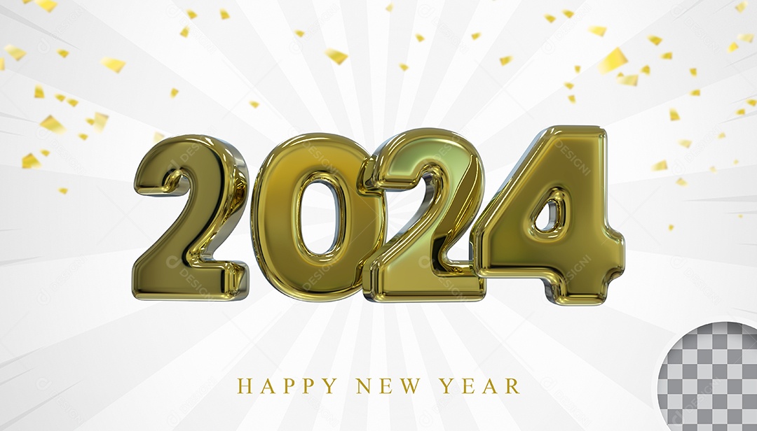Elemeto 3D Feliz Ano Novo 2024 PAra Composição PSD