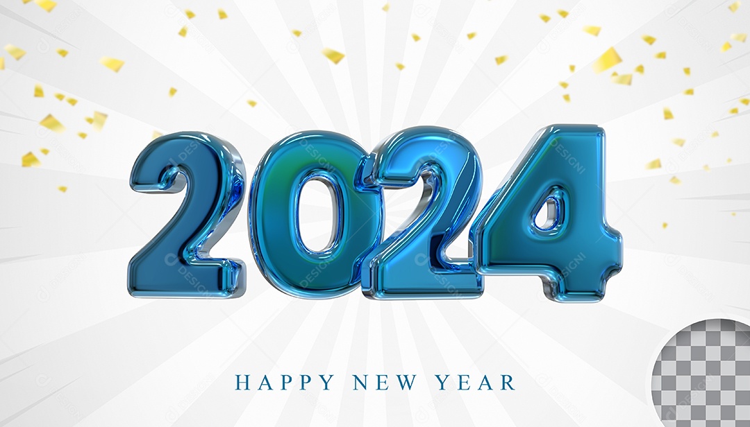 Elemeto 3D Feliz Ano Novo 2024 PAra Composição PSD