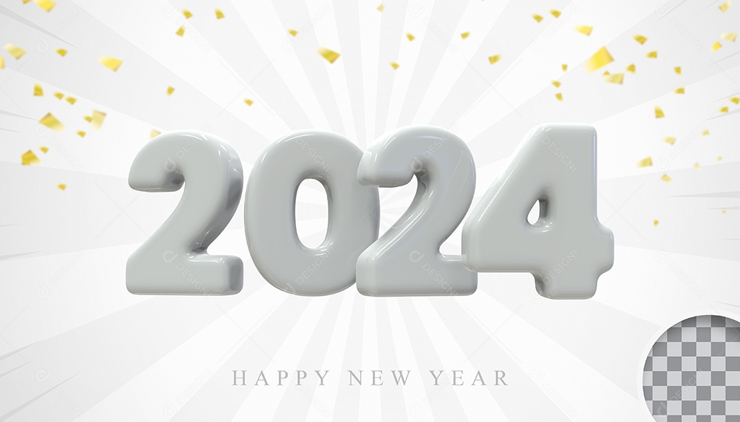Elemeto 3D Feliz Ano Novo 2024 PAra Composição PSD