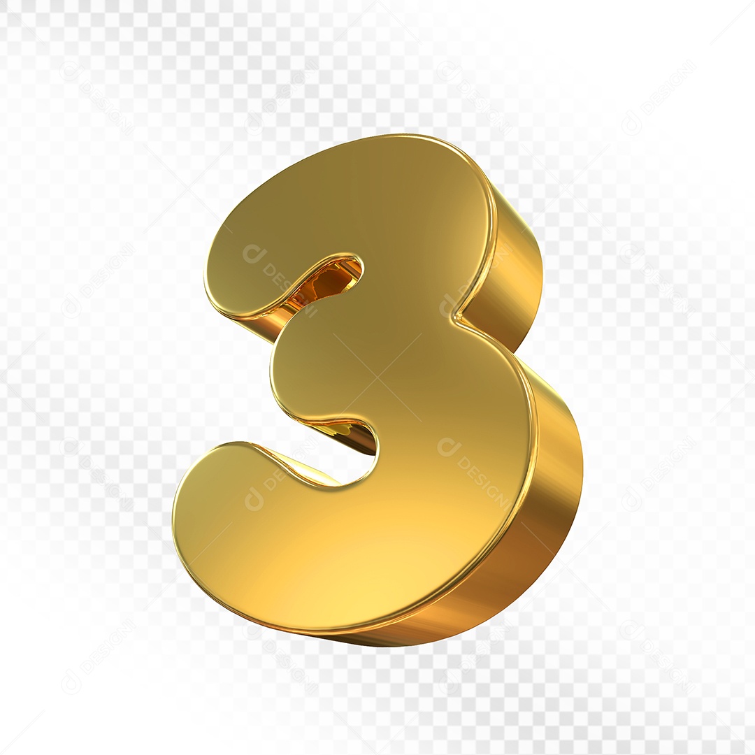 Número 3 Dourado Elemento 3D Para Composição PSD