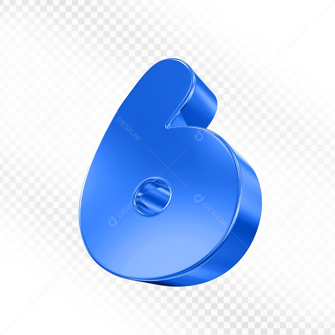 Numero 6 Azul Elemento 3D Para Composição PSD