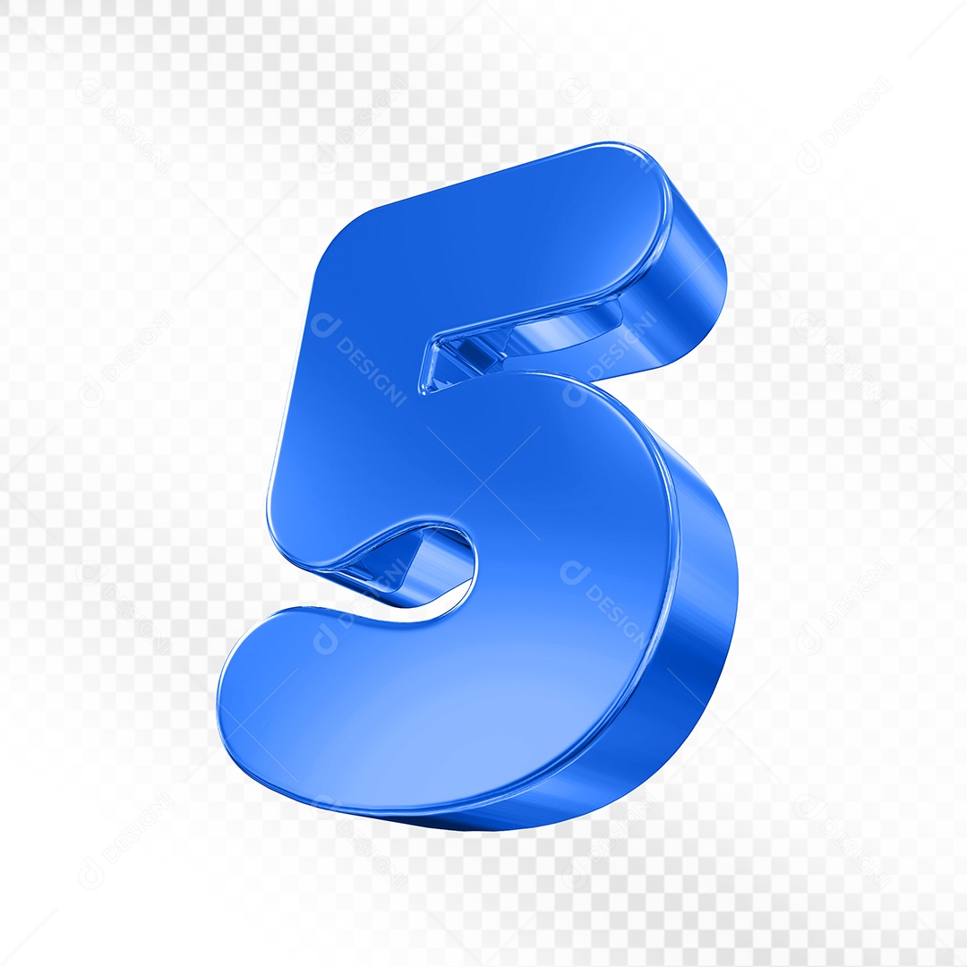 Número 5 Azul Elemento 3D Para Composição PSD