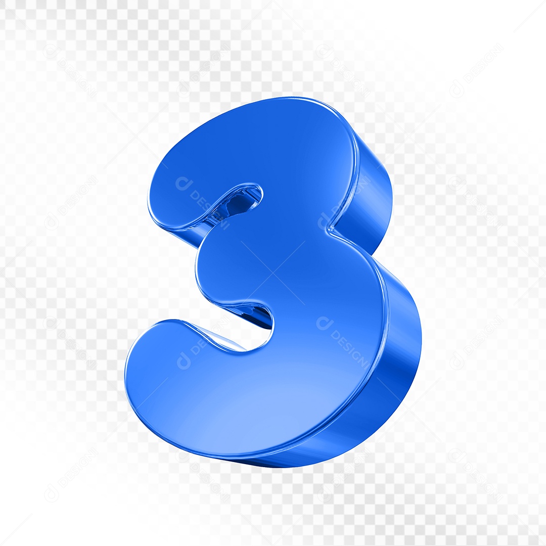 Número 3 Azul Elemento 3D Para Composição PSD