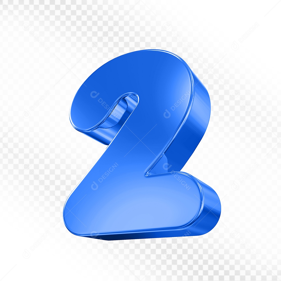 Número 2 Azul Elemento 3D Para Composição PSD